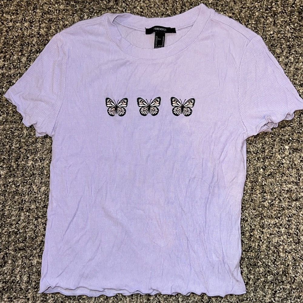Forever 21 Fitted Ribbed Butterfly T-Shirt